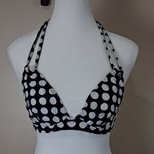 DKNY Black and White Polka Dot Halter Top